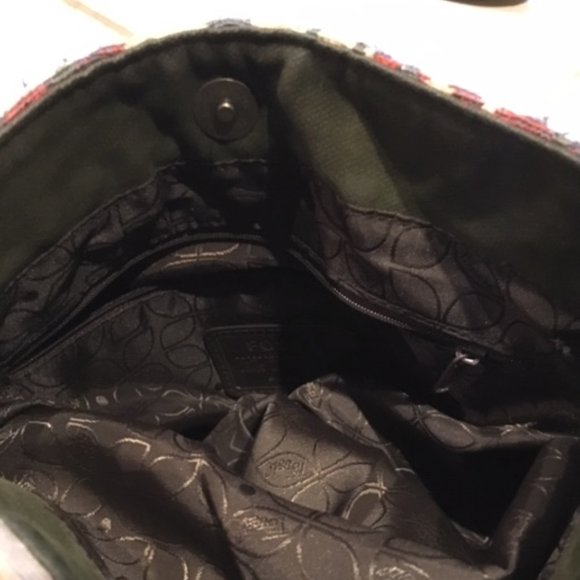 FOSSIL Vintage-Styled Embroidered Fabric Saddle Shoulder Bag 14"x11" - Picture 8 of 16